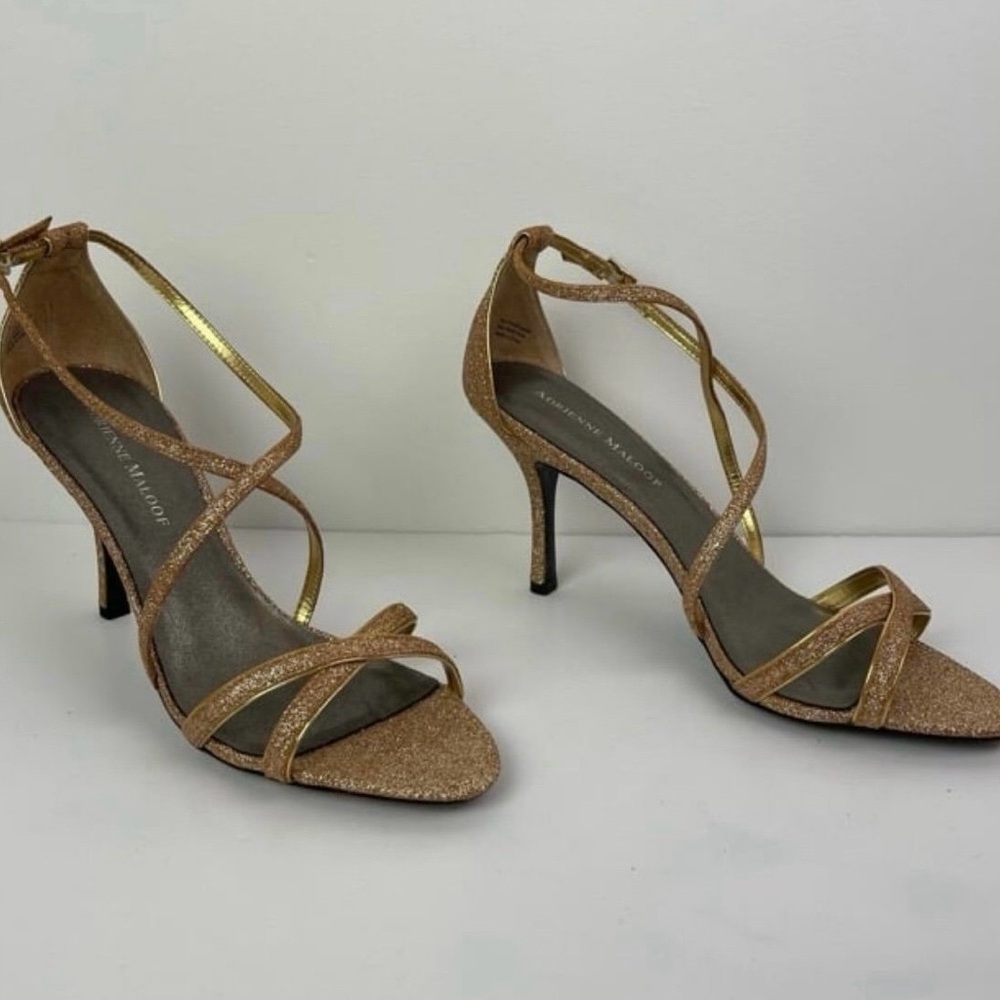 Women's Gold Stiletto Adrienne Maloof Stiletto Strappy Heels Sandals